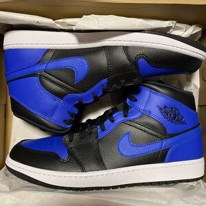 Jordan 1 Mid Retro Black and Royal Blue SZ 12